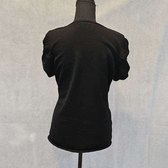Black Soft Ruffled Sleeve Low Cut Pull Over Top Size thought to be M - Picture 4 of 6